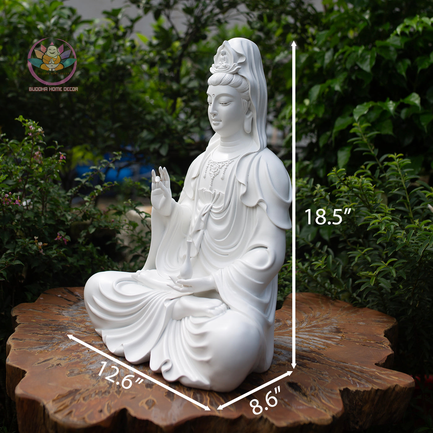 Seated Quan Yin Statue 18.5" | Composite Resin and Stone Powder | White Finish Guan Yin Bodhisattva