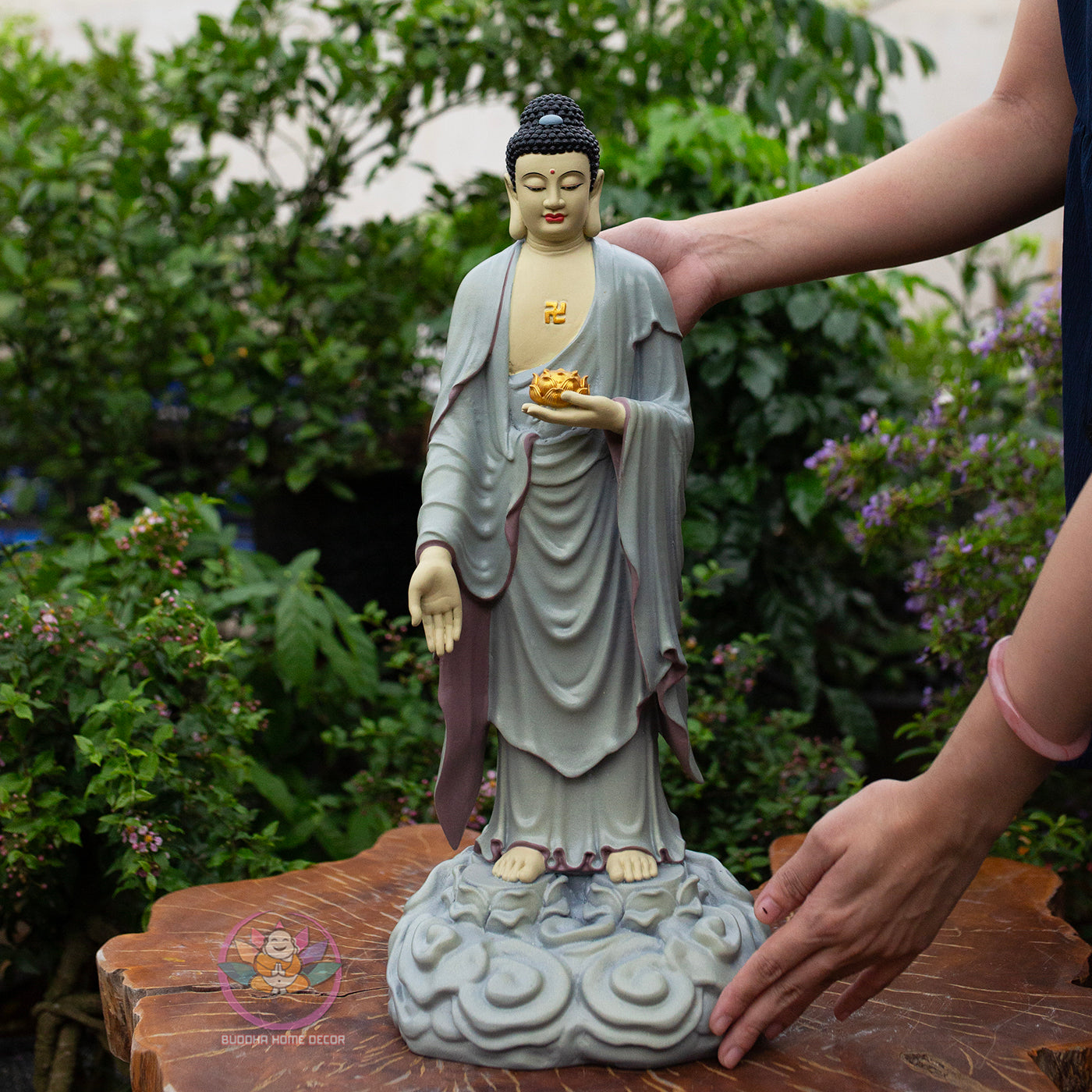 Amitabha Trinity set (Amitabha Buddha with Avalokiteshvara & Mahasthamaprapta) – 50 cm Resin Statue Set – Cloud Pedestal Design