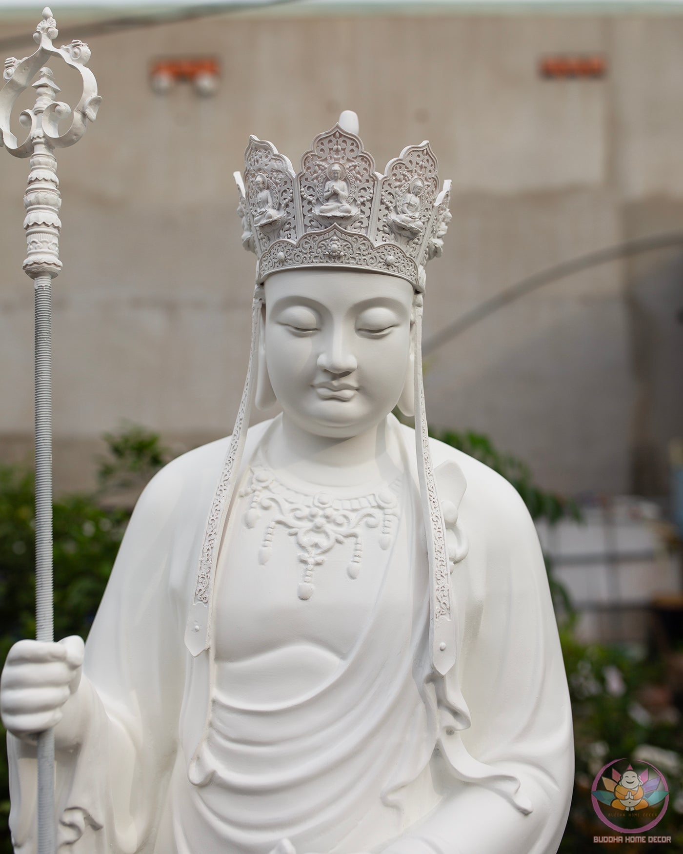 Ksitigarbha Bodhisattva Statue 47" – Large White Resin Jizo Buddhist Sculpture, Standing Dia Tang Bo Tat Figure, Zen Altar Garden Decor