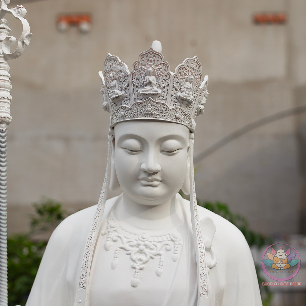 Ksitigarbha Bodhisattva Statue 47" – Large White Resin Jizo Buddhist Sculpture, Standing Dia Tang Bo Tat Figure, Zen Altar Garden Decor