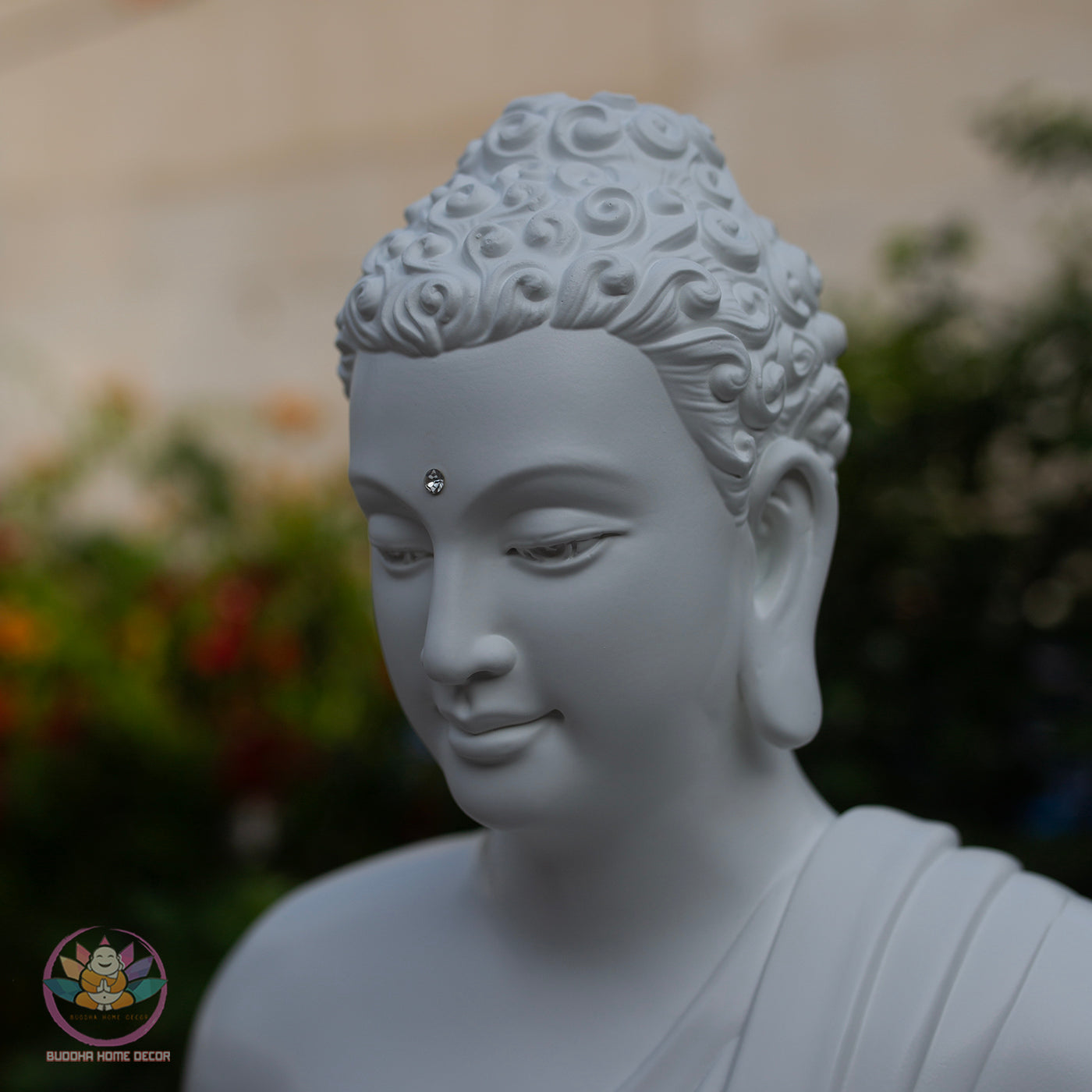 Shakyamuni Buddha Statue 27.5" – Large White Composite Seated Buddha on Lotus Pedestal