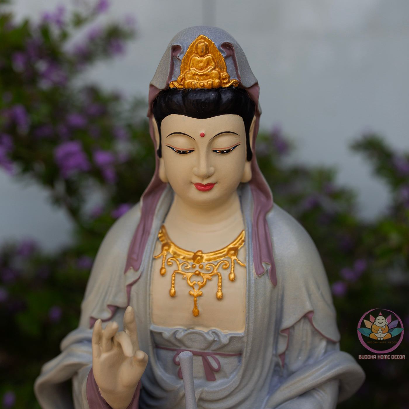 Standing Guanyin Statue – 19.7" (50cm) Bodhisattva on Cloud Base | Hand-Painted Resin Sculpture | Vintage Buddhist Decor from Vietnam