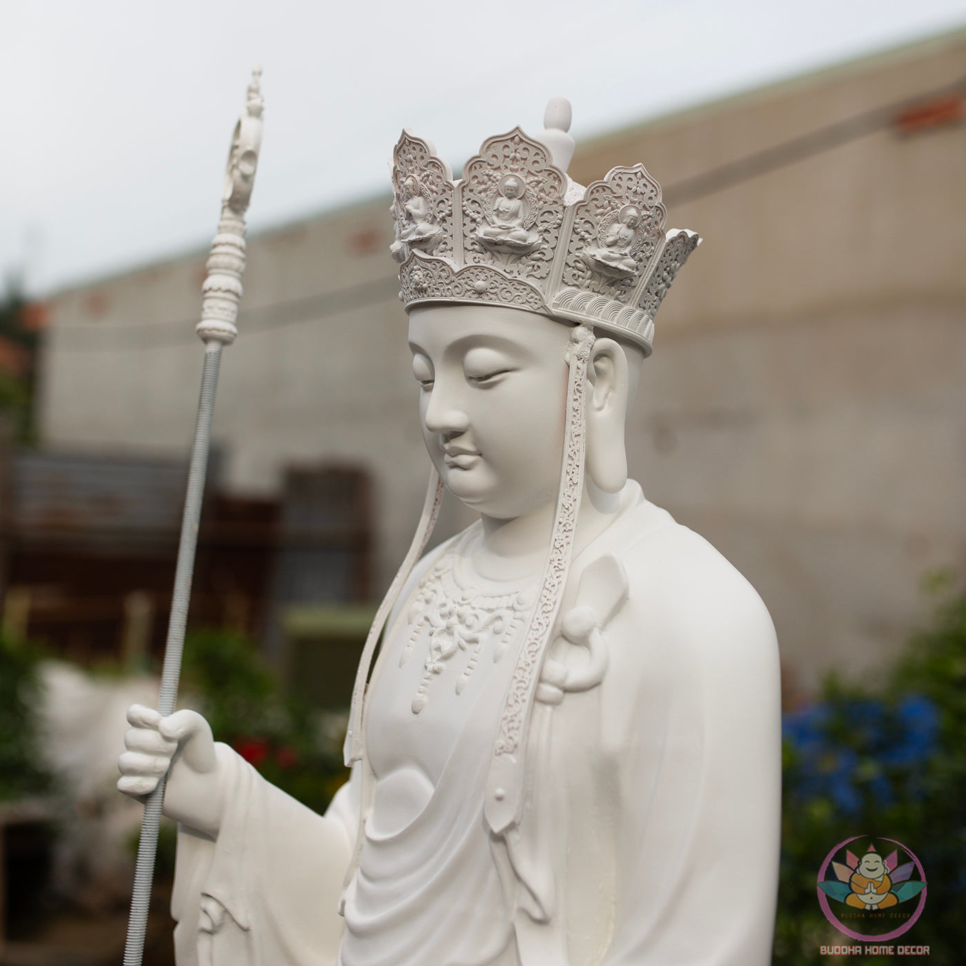 Ksitigarbha Bodhisattva Statue 47" – Large White Resin Jizo Buddhist Sculpture, Standing Dia Tang Bo Tat Figure, Zen Altar Garden Decor