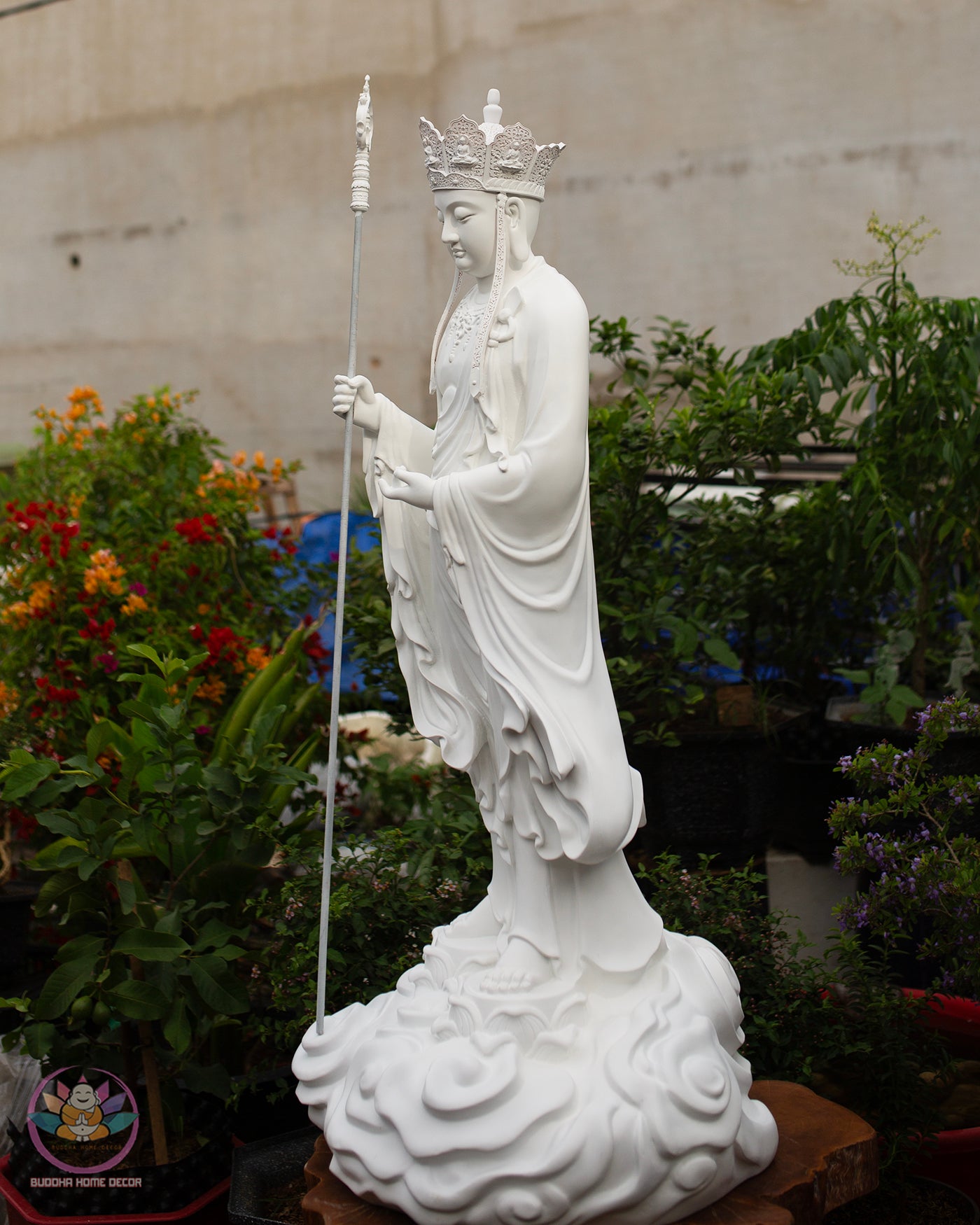 Ksitigarbha Bodhisattva Statue 47" – Large White Resin Jizo Buddhist Sculpture, Standing Dia Tang Bo Tat Figure, Zen Altar Garden Decor