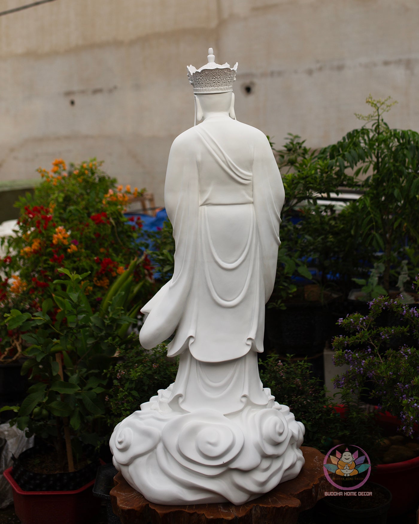 Ksitigarbha Bodhisattva Statue 47" – Large White Resin Jizo Buddhist Sculpture, Standing Dia Tang Bo Tat Figure, Zen Altar Garden Decor