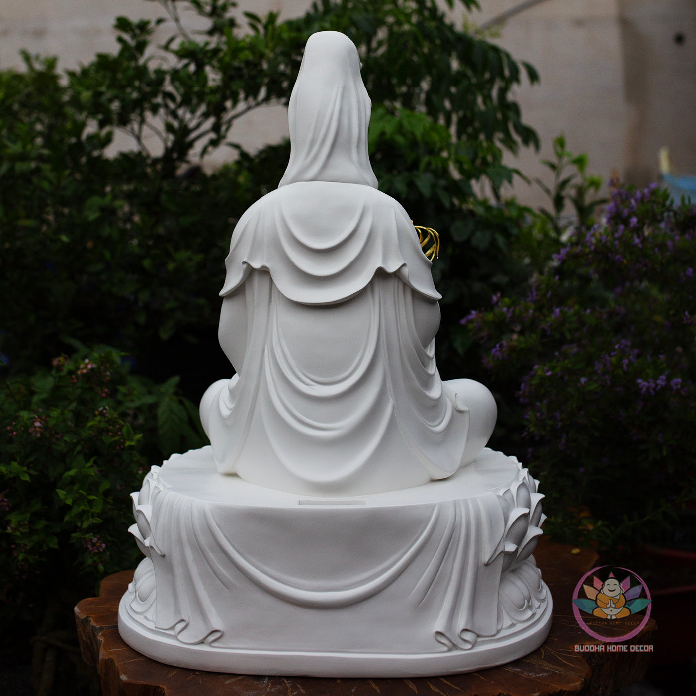 White Quan Yin Statue 25.6" | Composite Resin and Stone Powder | Seated Guanyin Bodhisattva on Lotus Base