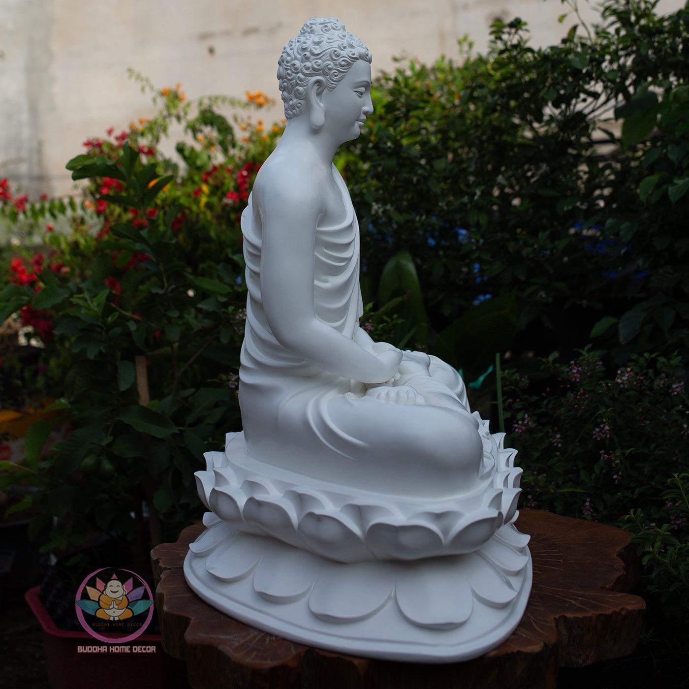 Shakyamuni Buddha Statue 27.5" – Large White Composite Seated Buddha on Lotus Pedestal