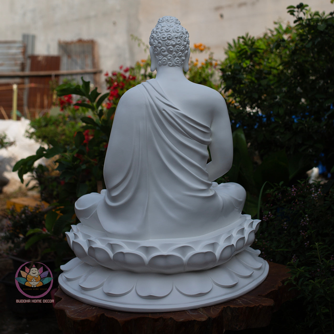 Shakyamuni Buddha Statue 27.5" – Large White Composite Seated Buddha on Lotus Pedestal