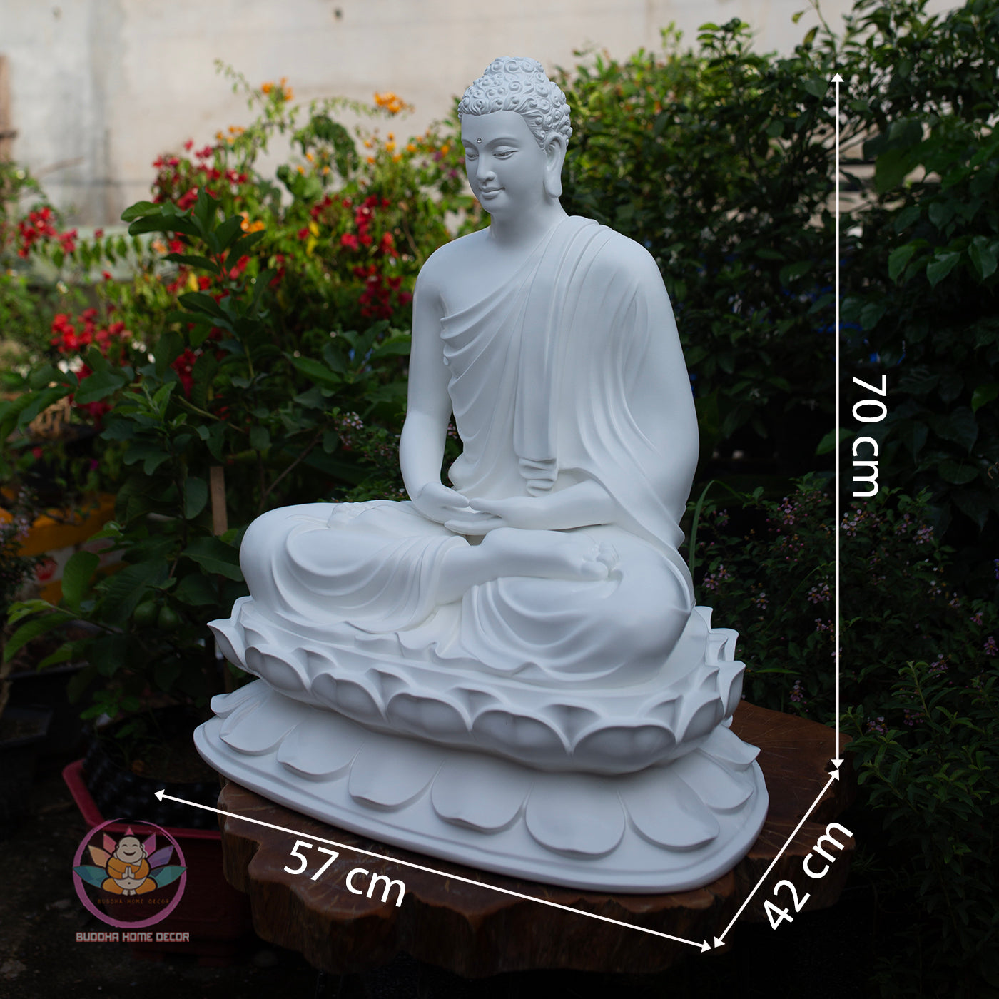 Shakyamuni Buddha Statue 27.5" – Large White Composite Seated Buddha on Lotus Pedestal