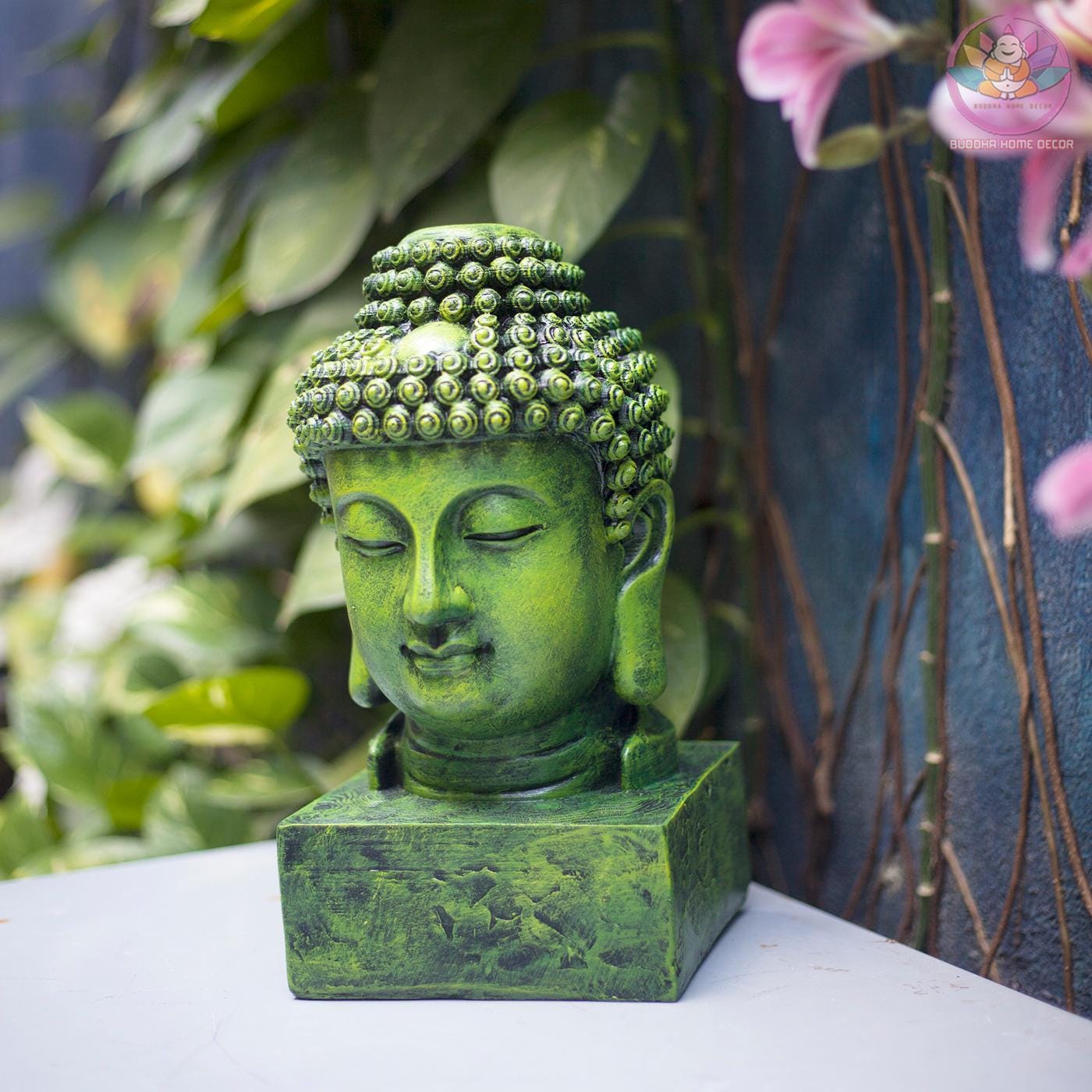 Buddha Head Sculpture – Meditative Zen Decor, 11.8/15.7/19.6 inches - Stone Finish Buddhist Statue for Home, Altar, Garden, Gift