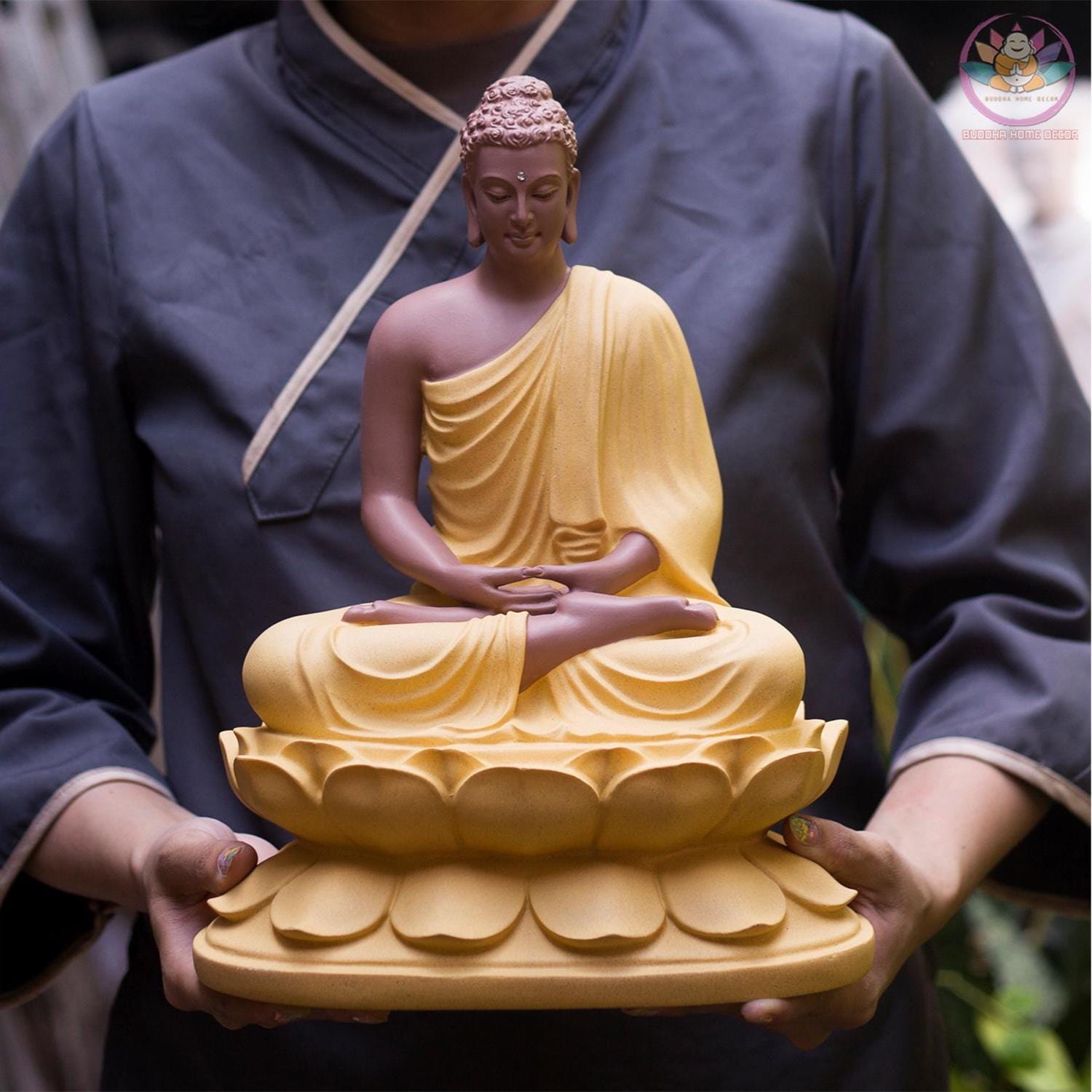 Shakyamuni Buddha Statue – Enlightened One in Meditation on Lotus Throne (12.6 inches) - Zen Home Altar Decor, Spiritual Room Decoration