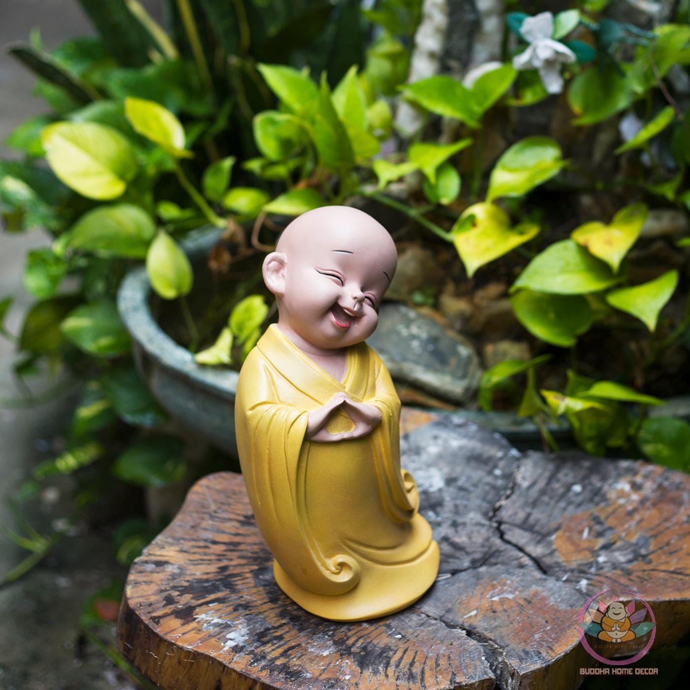 Happy Little Monk Statue – 11.8 inch | Zen Buddha Decor | Resin Stone Composite Sculpture