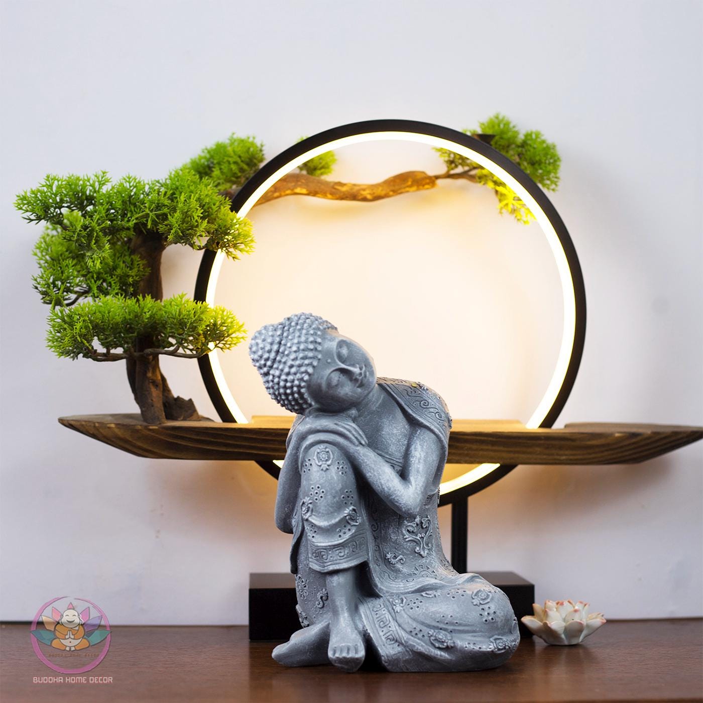 Relaxed Buddha Statue - Resting Buddha Sculpture – 9 inch (23cm) | Old Bronze Finish | Handcrafted Zen Home Decor