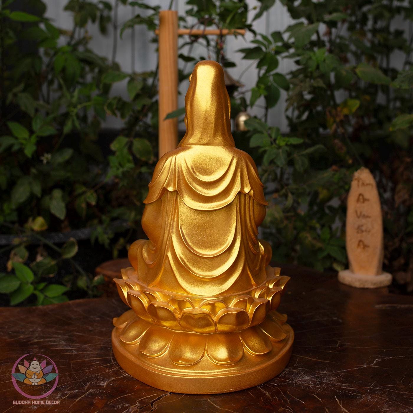 Golden Guanyin Buddha Statue – 30cm (11.8 inches) Resin & Stone Powder Figurine | Kwan Yin of Mercy | Meditation Altar Decor
