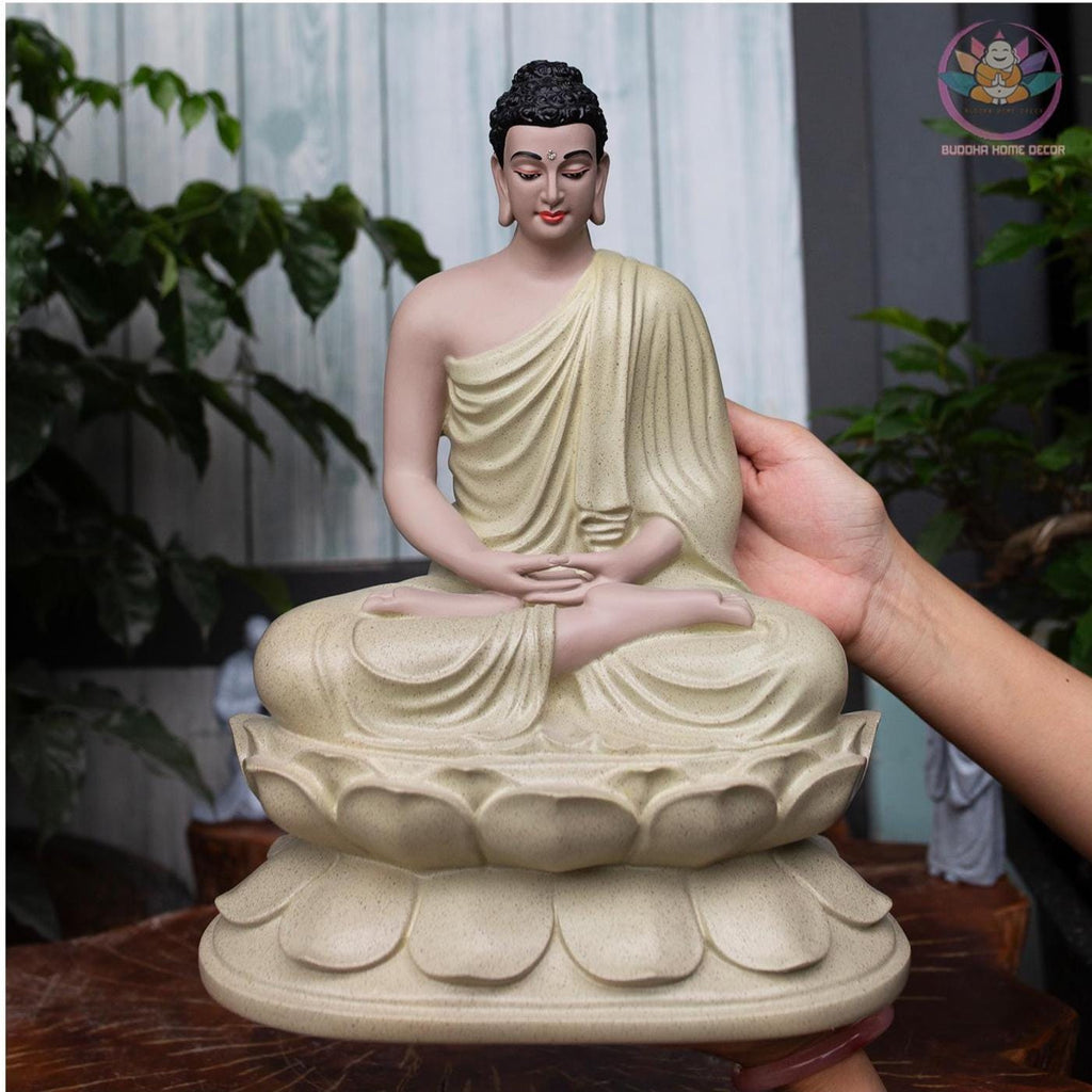 Shakyamuni Buddha Statue – Enlightened One in Meditation on Lotus Throne (12.6 inches) - Zen Home Altar Decor, Spiritual Room Decoration