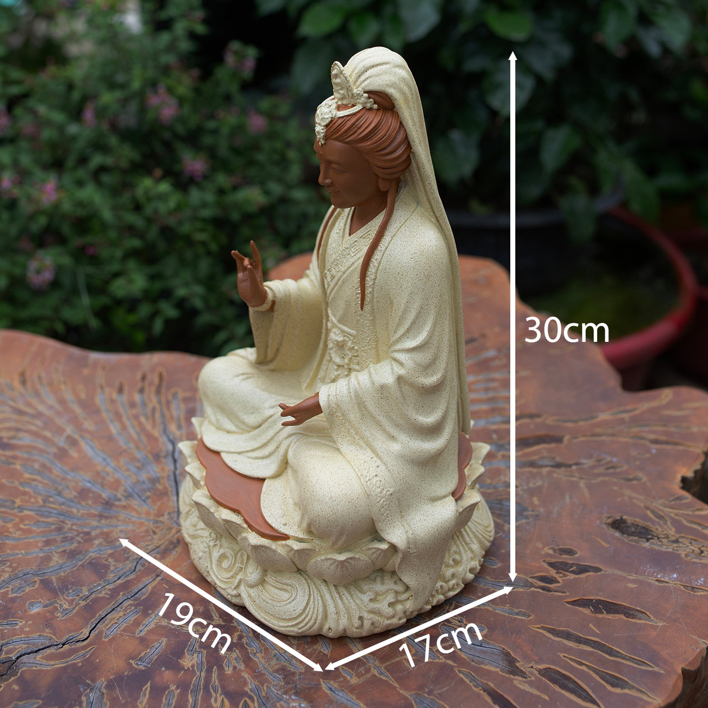 Guanyin Bodhisattva Statue 11.8" – Composite Seated Quan Yin on Lotus Pedestal