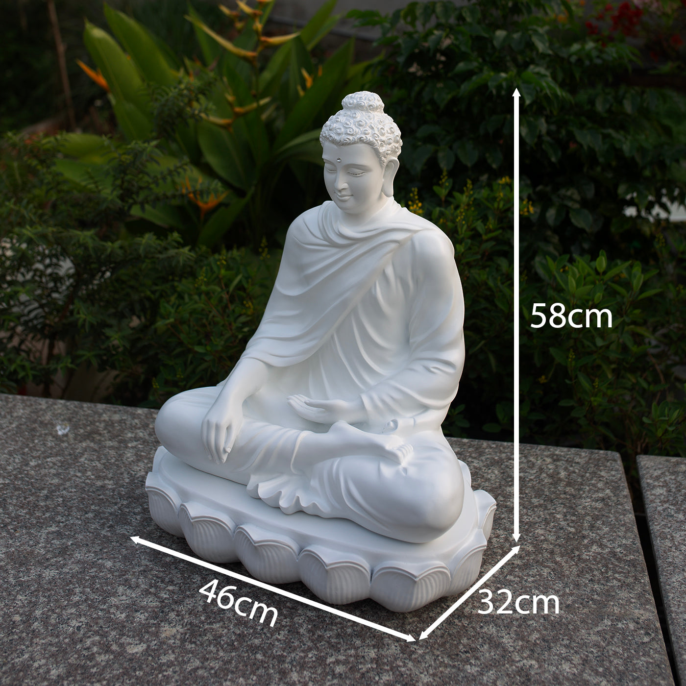 Large White Shakyamuni Buddha Statue – Handmade Lotus Base Meditation Decor