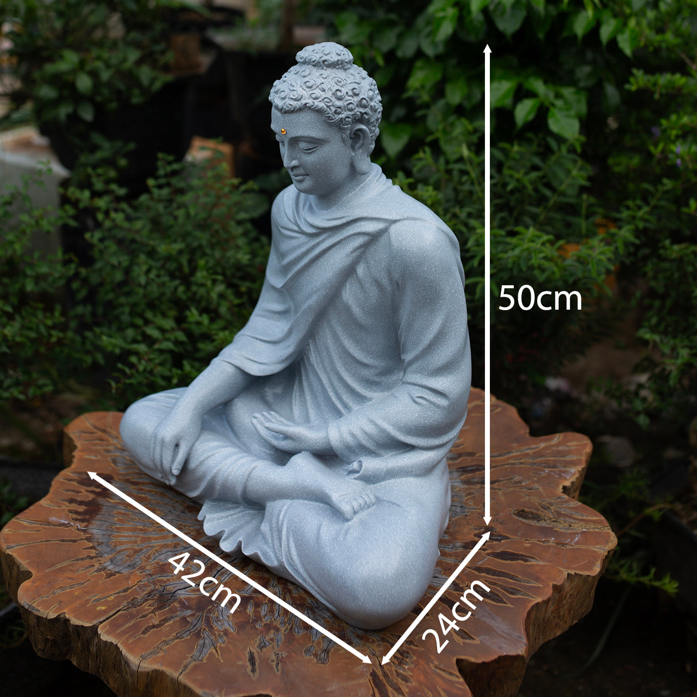 Large Buddha Statue 19.7" – Shakyamuni Meditation Sculpture in Light Stone Finish