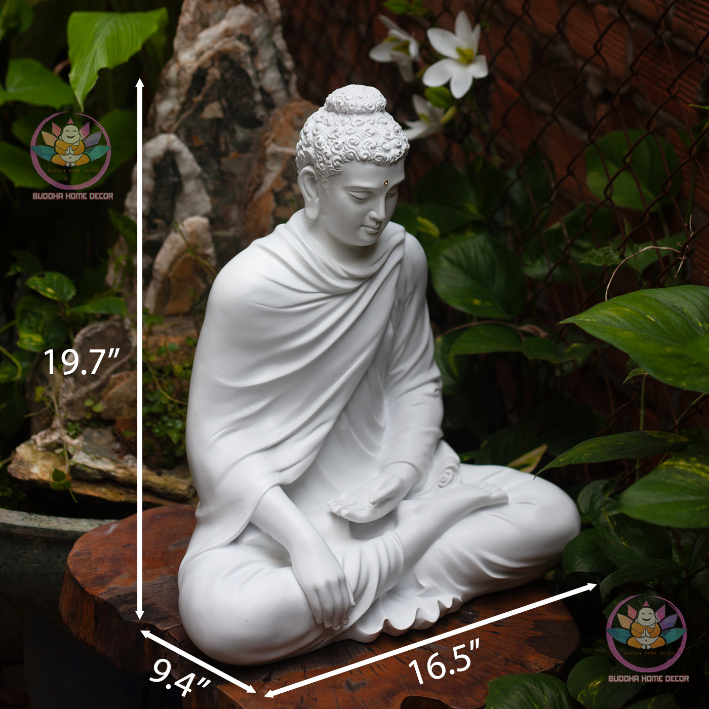 Large White Buddha Statue 19.7" (50cm) | Meditating Shakyamuni Buddha | Resin & Stone Powder