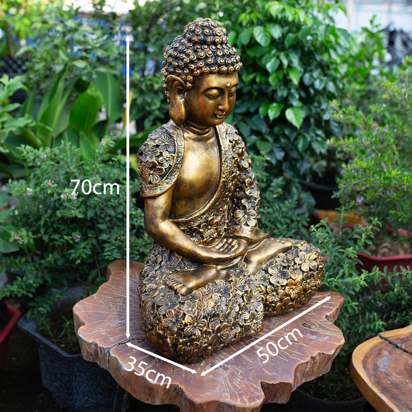Gold Floral Buddha Statue – 27.6" & 16.9" Resin Meditating Buddha Figurine – Zen Home Altar, Garden, Spiritual Decor Gift