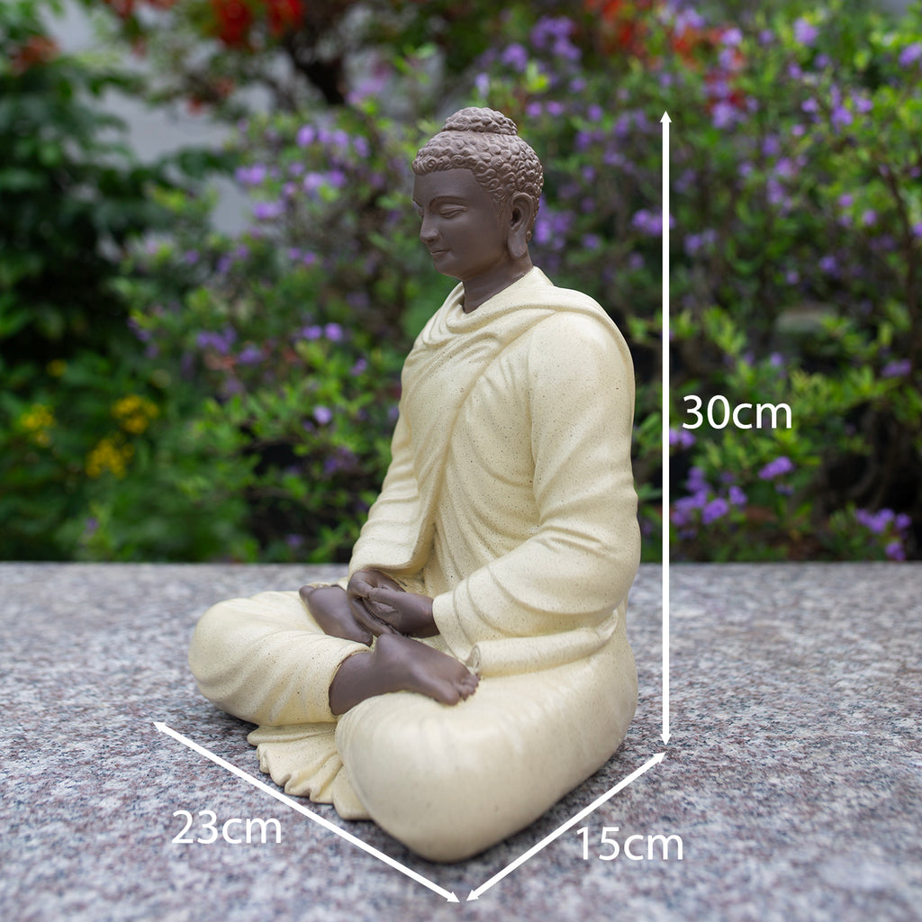 Beige Shakyamuni Buddha Statue – Handmade Meditation Buddha Decor