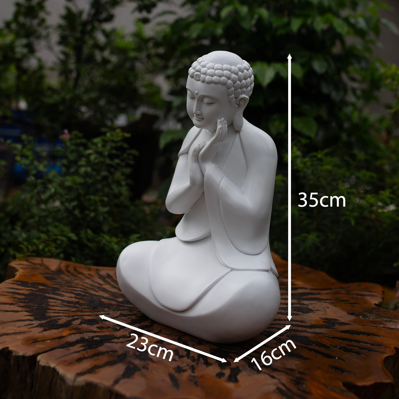 Resting Buddha Statue 13.8" – Red Wood Finish Peaceful Meditating Buddha Sculpture
