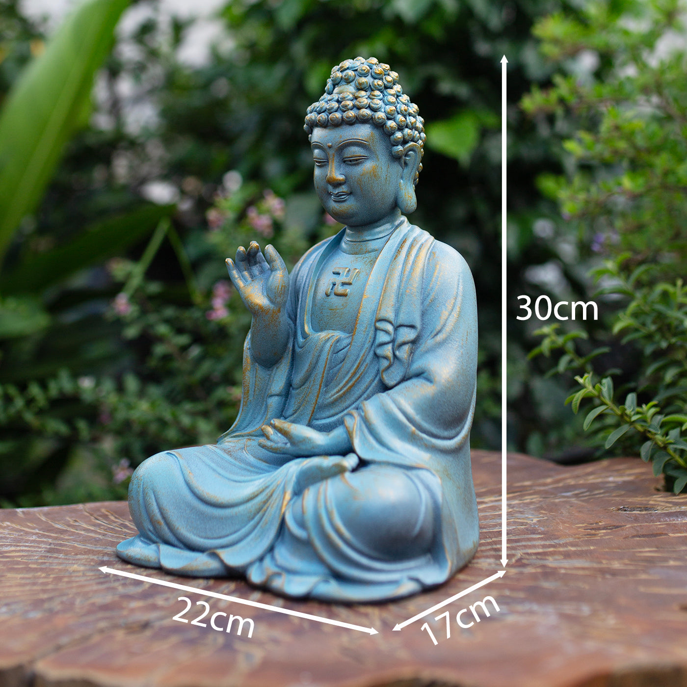 Handmade Blue Amitabha Buddha Statue – Meditation Decor, Zen Garden Sculpture, Spiritual Home Altar, Resin Figurine - 11.8" (30cm)