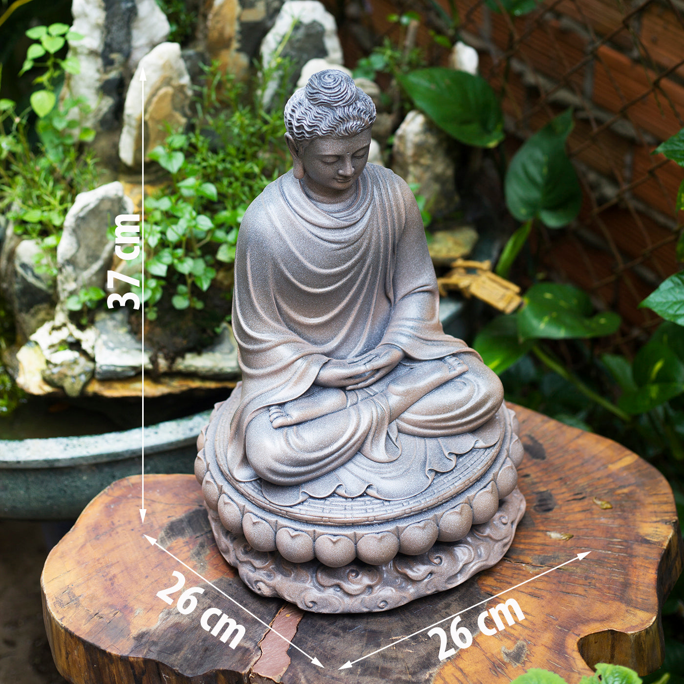 Sakyamuni Buddha with Avalokiteshvara and Ksitigarbha Bodhisattva Statue Set – Composite Gray Finish