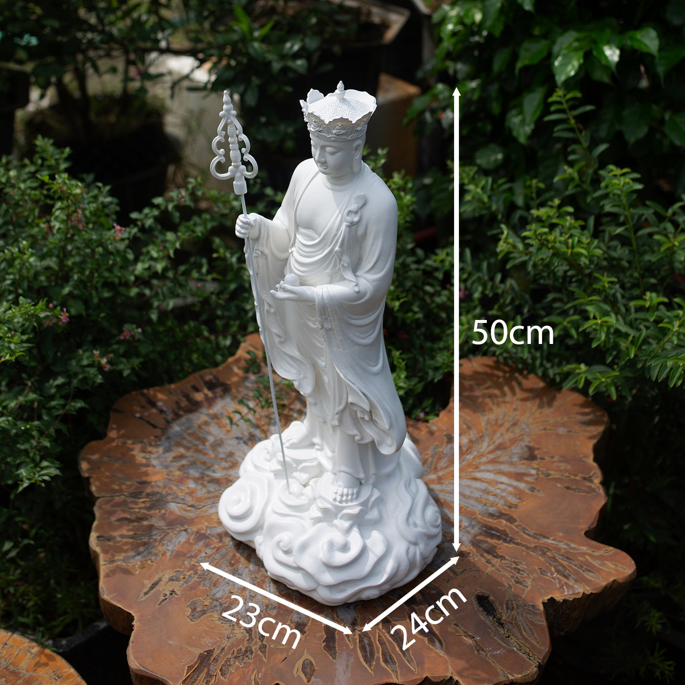 Kṣitigarbha Bodhisattva Statue 50 cm | White Finish Standing Jizo Buddha | Buddhist Altar and Home Decor
