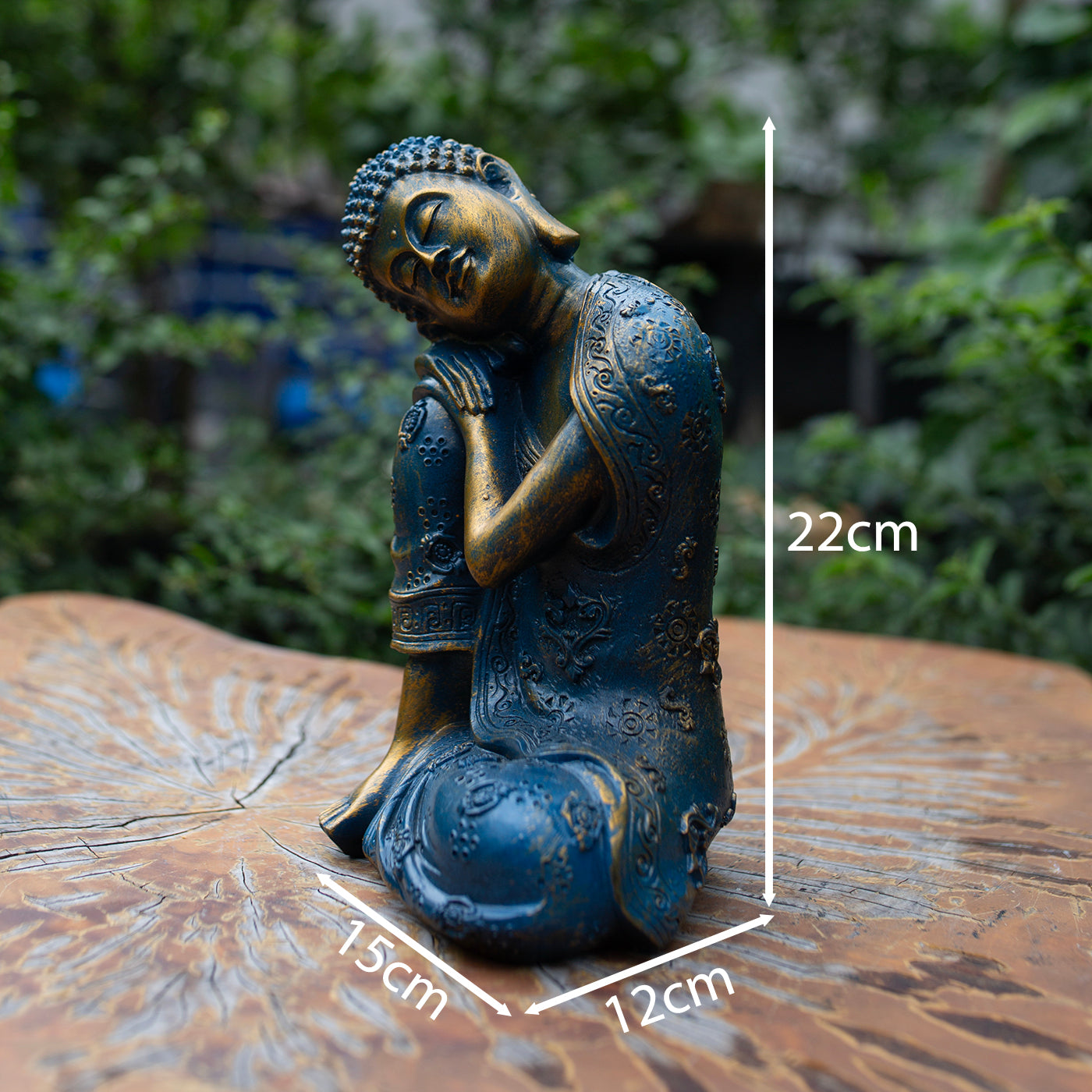 Resting Buddha Statue 9" – Golden Antique Finish Peaceful Sleeping Buddha Figurine