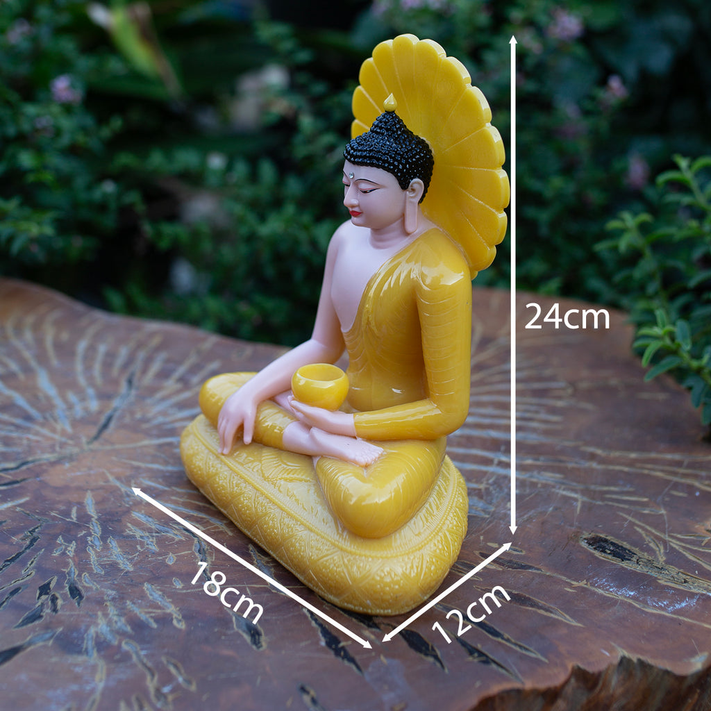 Medicine Buddha Statue – Yellow Quartz Resin Sculpture – Healing Buddha, Zen Meditation Decor, Buddhist Altar Ornament, Spiritual Gift