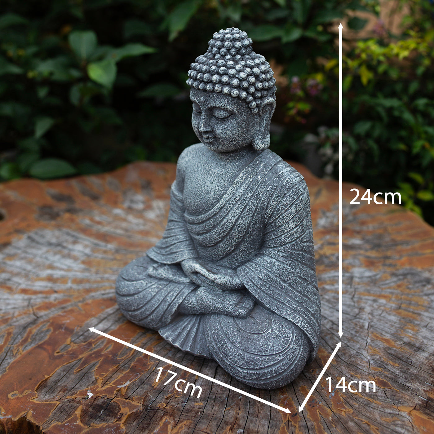 Shakyamuni Buddha Statue 9.4" | Composite Resin and Stone Powder | Antique Stone Finish