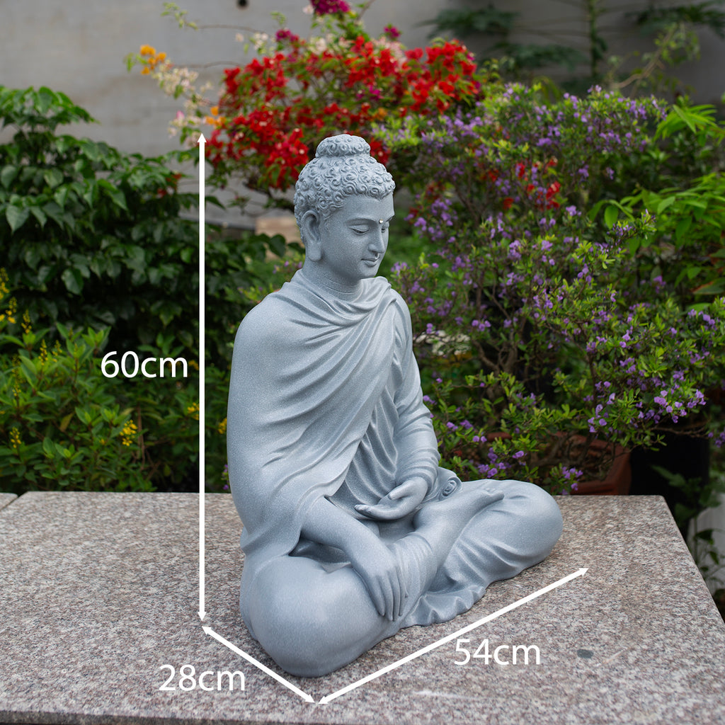 Shakyamuni Buddha Statue 23.6" | Composite Resin and Stone Powder | Gray Stone Finish