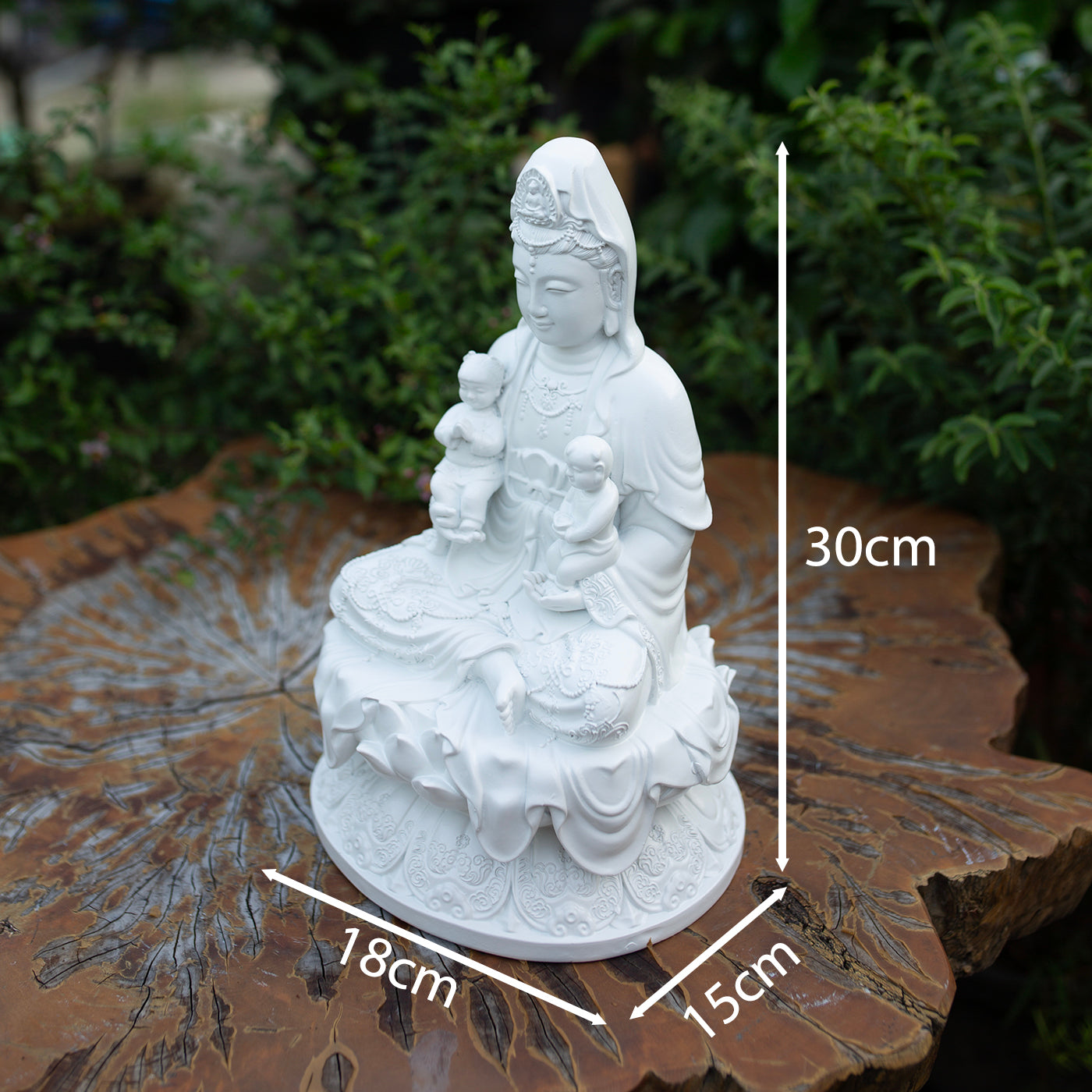 Quan Yin with Children Statue 11.8" | Composite Resin and Stone Powder | White Finish Guanyin Bodhisattva