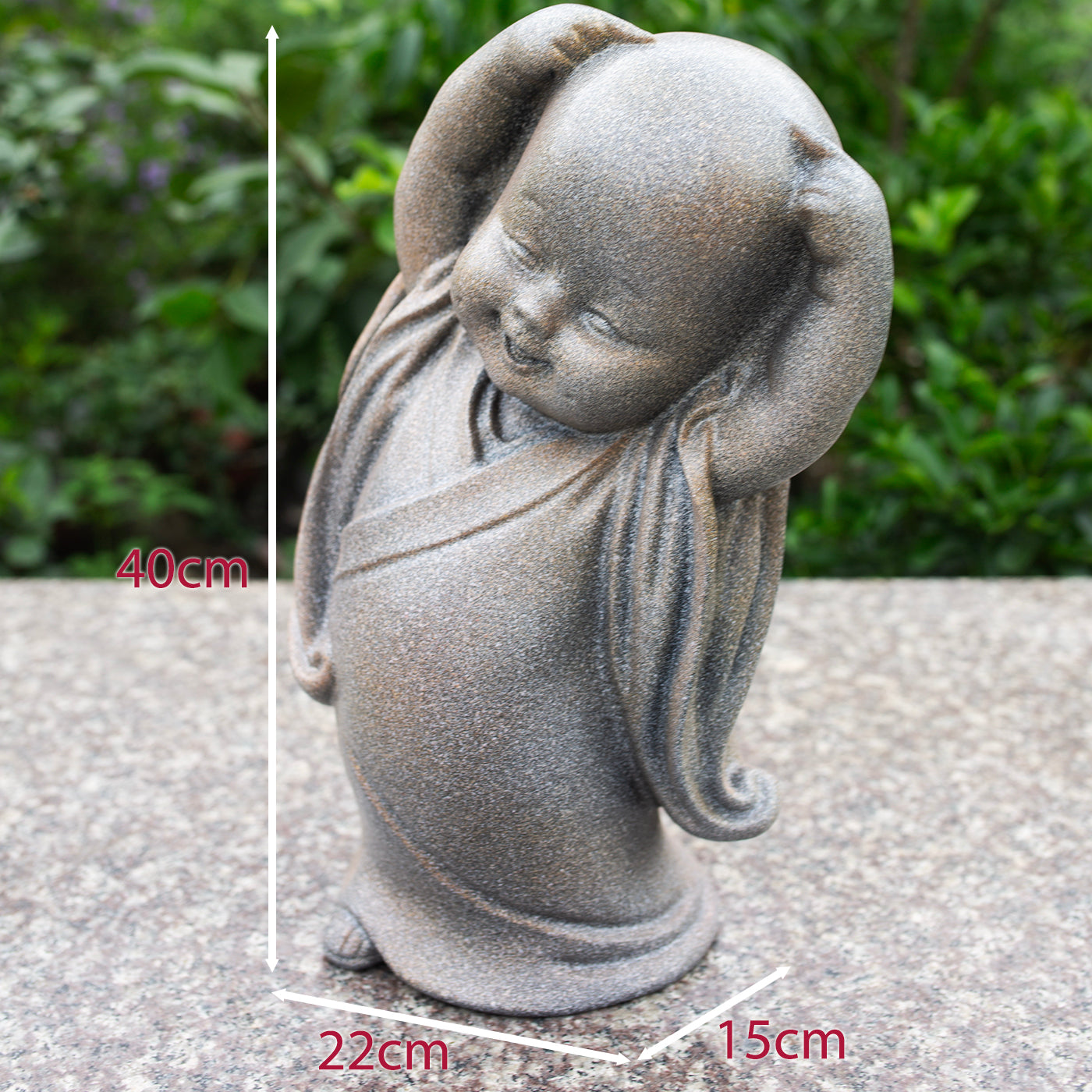 Happy Little Monk Statue Set 15.7" | Composite Resin and Stone Powder | Antique Stone Finish | Zen Monk Figurines for Home and Garden Decor