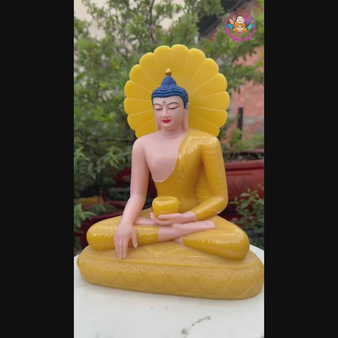 Medicine Buddha Statue – Yellow Quartz Resin Sculpture – Healing Buddha, Zen Meditation Decor, Buddhist Altar Ornament, Spiritual Gift