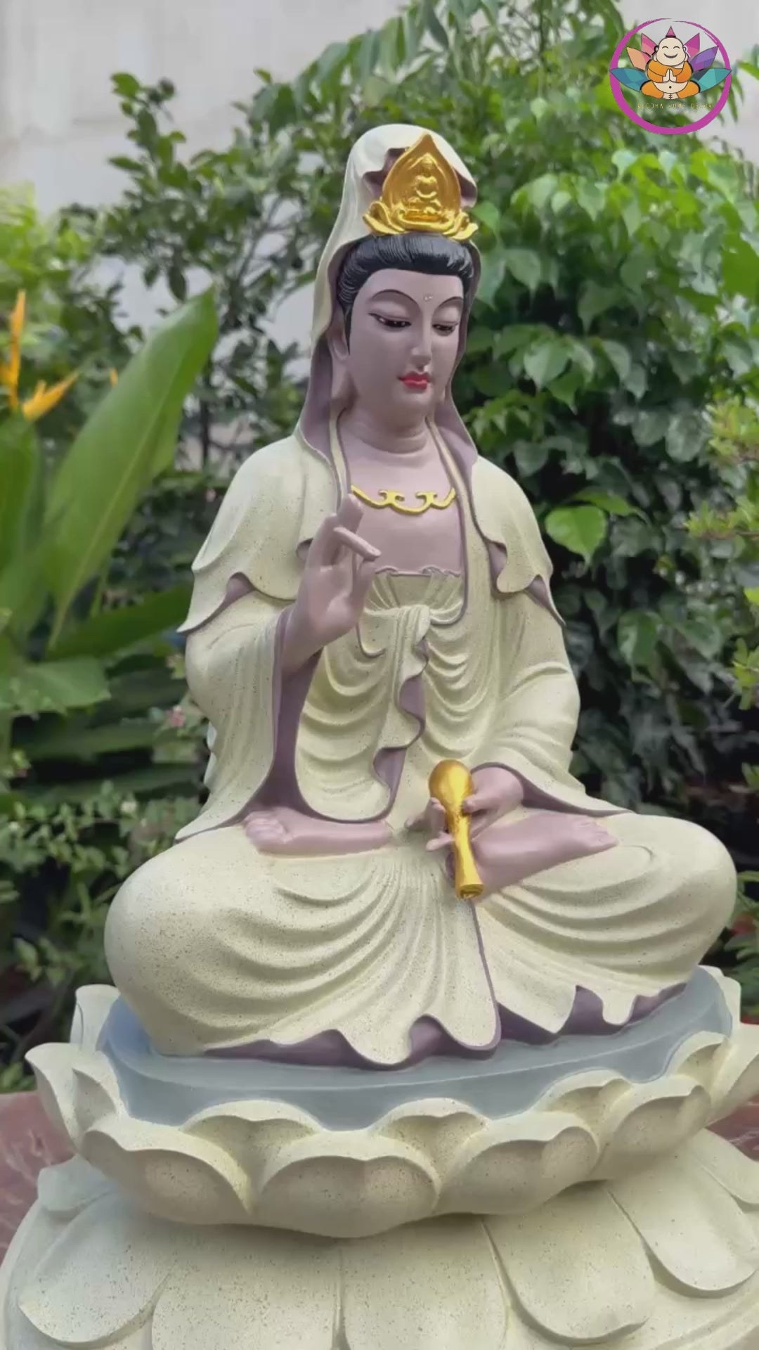 Large Quan Yin Statue on Lotus – Buddhist Goddess of Mercy, Guanyin Figurine for Home Altar & Meditation Decor (17.7”H x 12.2”W x 9.4”D)