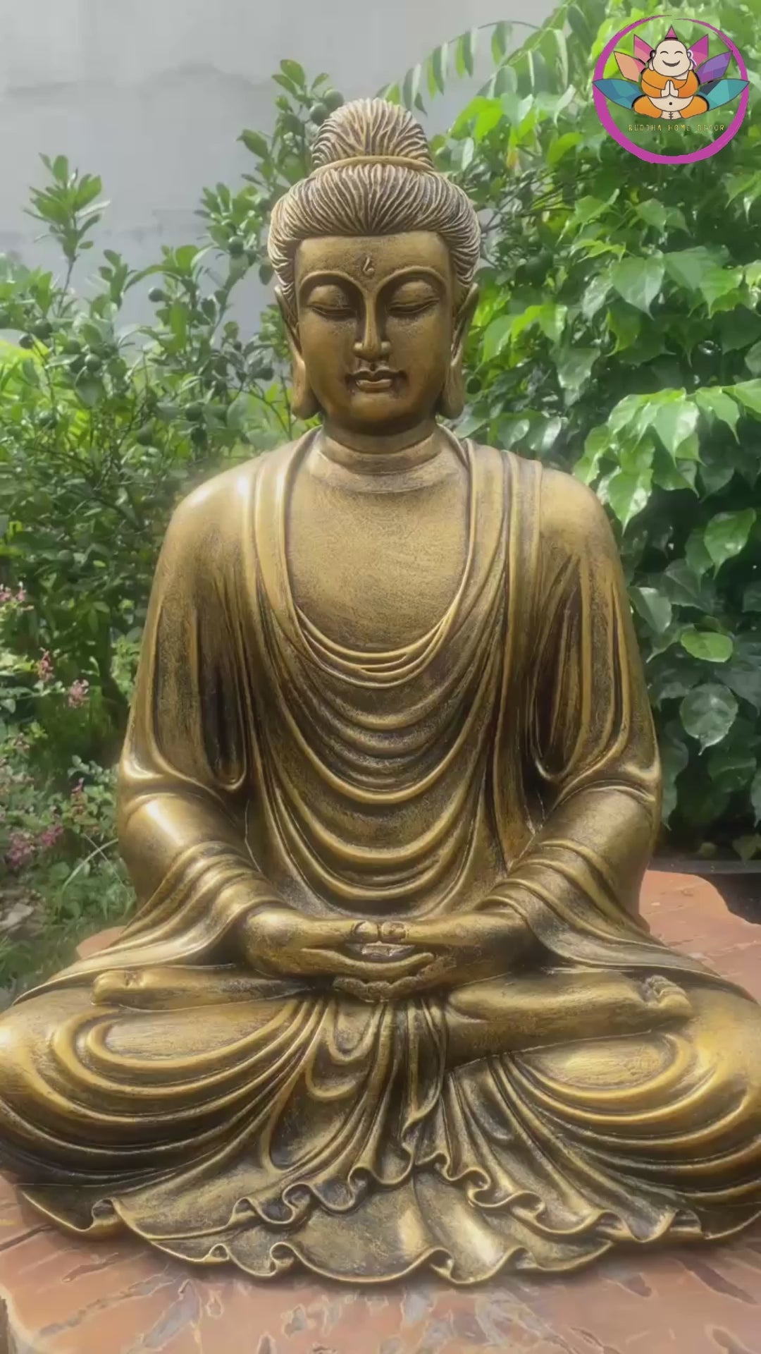 Antique Bronze Finish Buddha Statue – Large Seated Shakyamuni Meditation Sculpture for Home & Garden