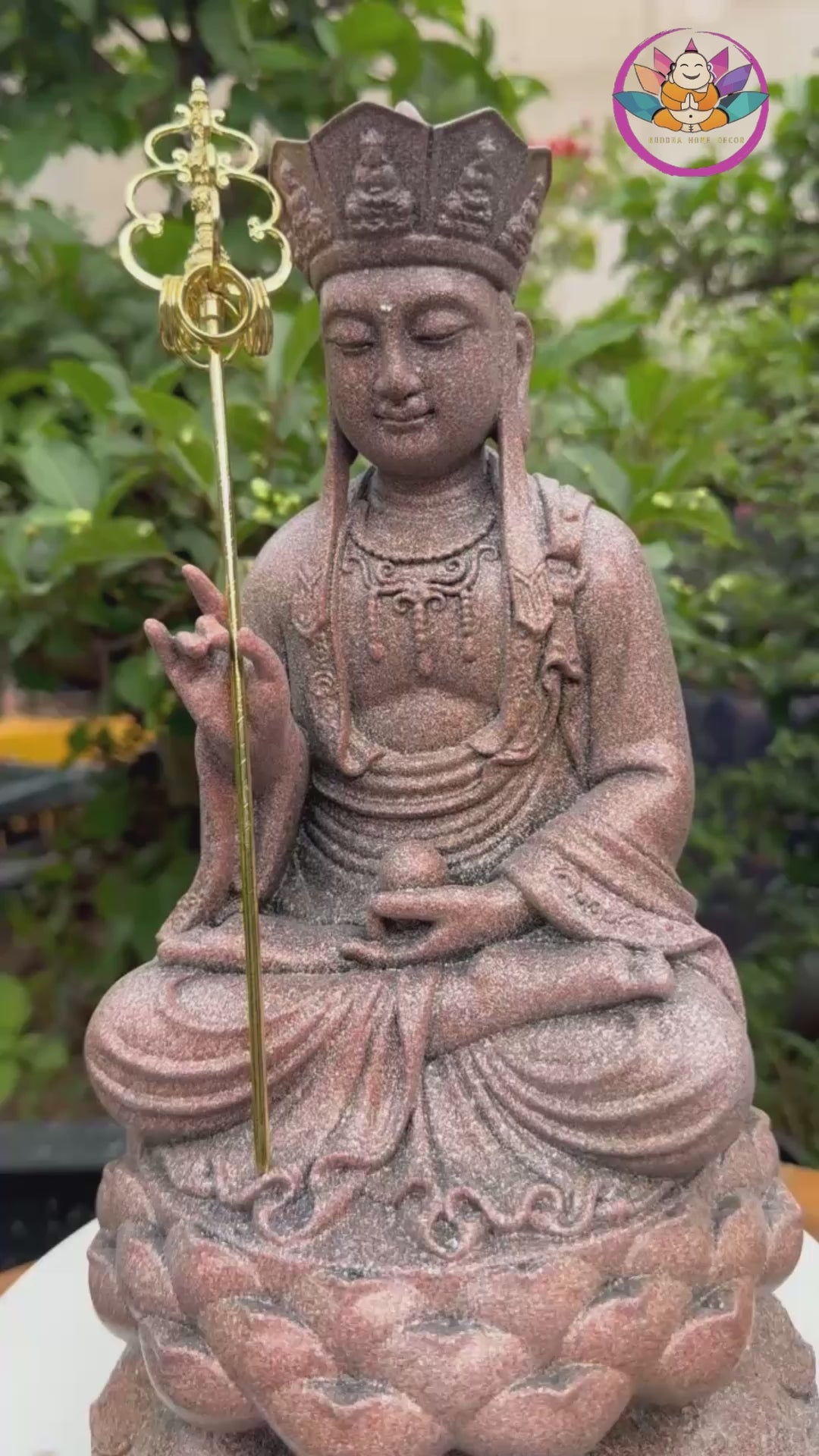 Ksitigarbha Bodhisattva Statue 11.8" – Antique Stone Finish Jizo with Lotus Pedestal