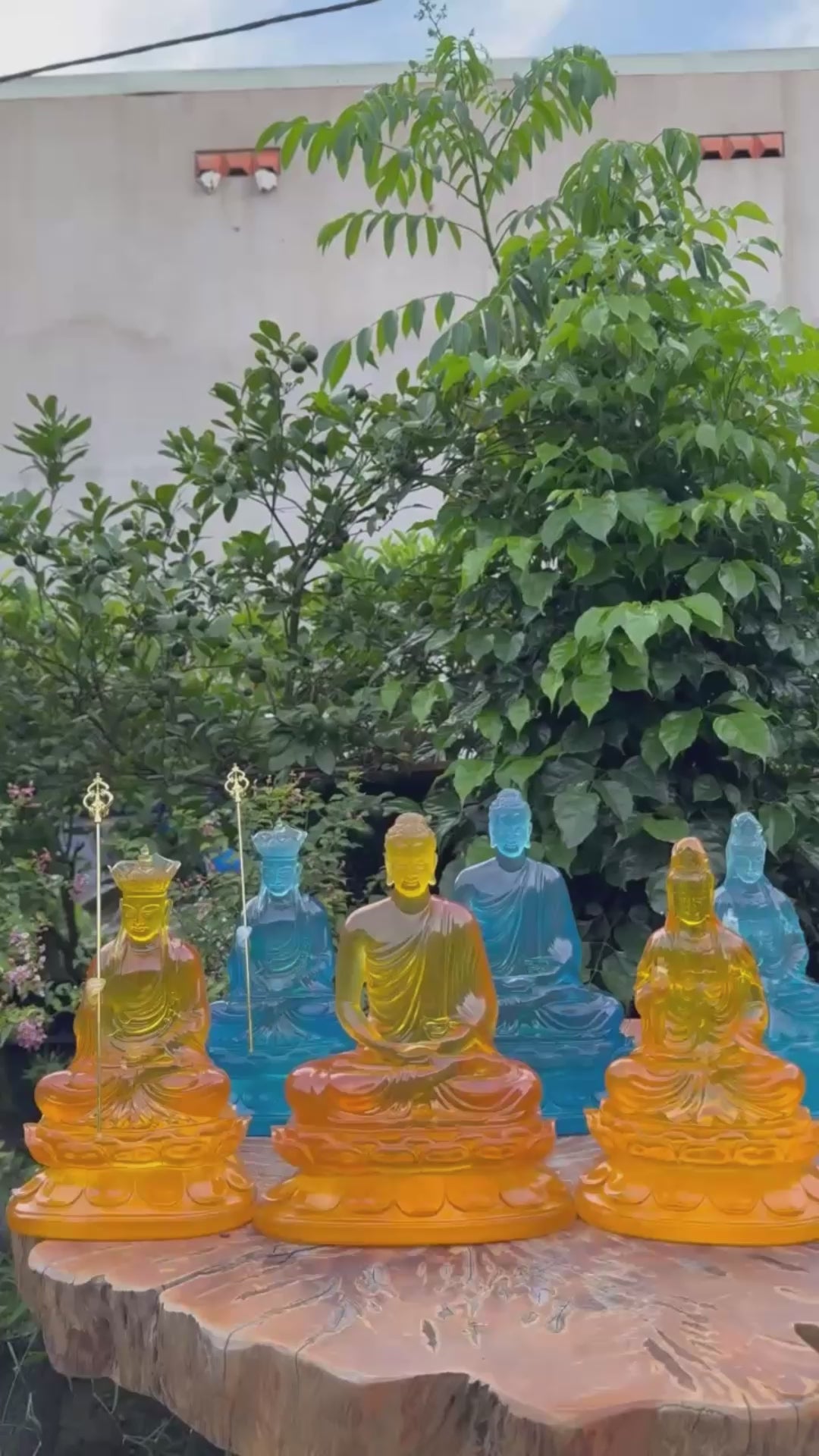 Resin Buddha Statue Set – 30cm Guanyin & Ksitigarbha, 32cm Shakyamuni Buddha | Faux Liuli Finish