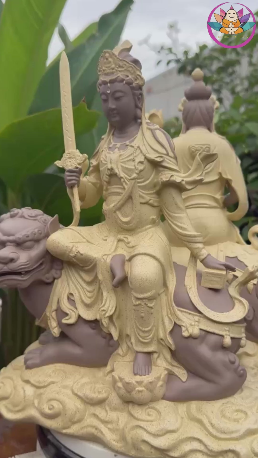 Manjushri Bodhisattva Riding Lion and Samantabhadra Riding Elephant Statue Set – Resin Buddhist Sculptures, Zen Home Altar Spiritual Decor