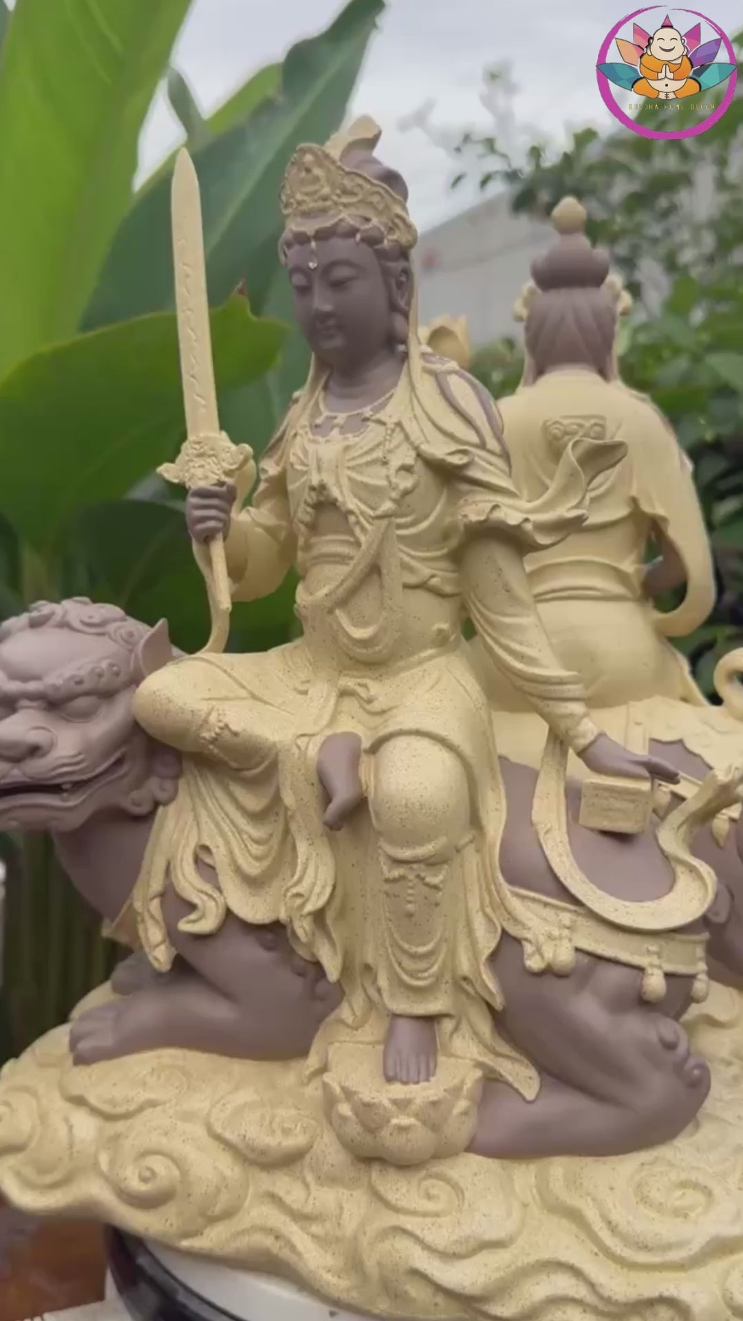 Manjushri Bodhisattva Riding Lion and Samantabhadra Riding Elephant Statue Set – Resin Buddhist Sculptures, Zen Home Altar Spiritual Decor