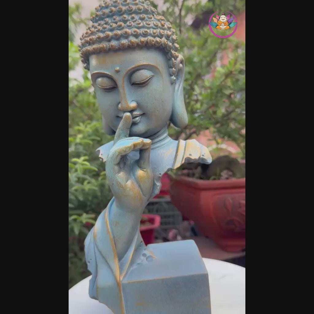 Blue Buddha Bust Statue Resin Sculpture – Zen Home Decor, Meditation Altar Figurine, Spiritual Gift, Yoga Room Accent