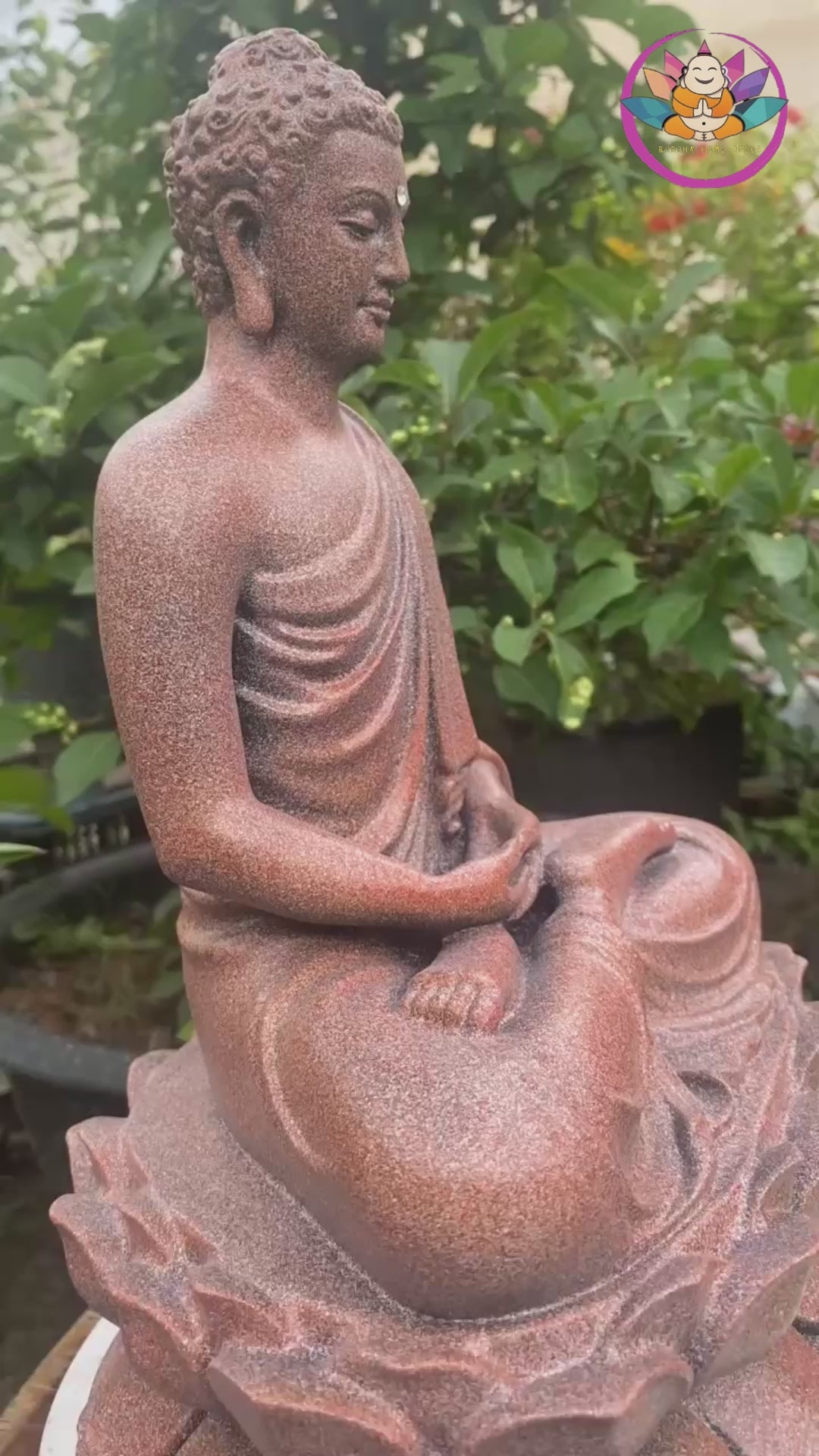 Shakyamuni Buddha Statue 12.6" – Antique Stone Finish Seated Buddha on Lotus Pedestal