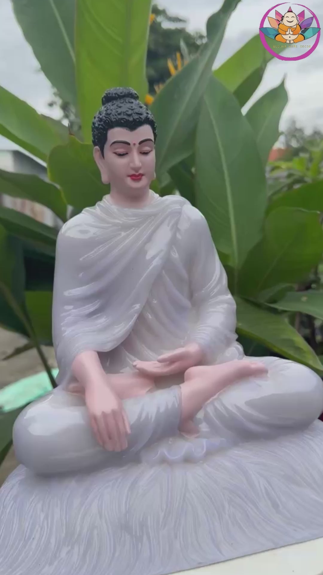 11.8" Shakyamuni Buddha Statue – Glossy Lilac Resin Meditation Figurine, Seated Buddhist Sculpture for Zen Home Altar, Yoga Studio Decor