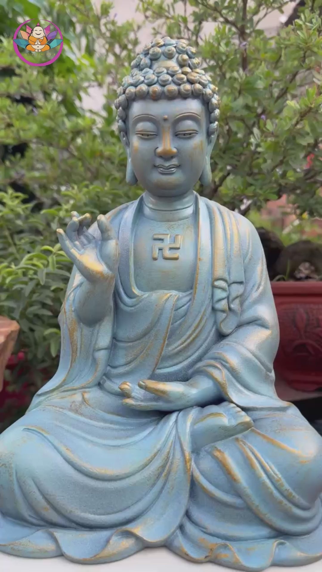 Handmade Blue Amitabha Buddha Statue – Meditation Decor, Zen Garden Sculpture, Spiritual Home Altar, Resin Figurine - 11.8" (30cm)