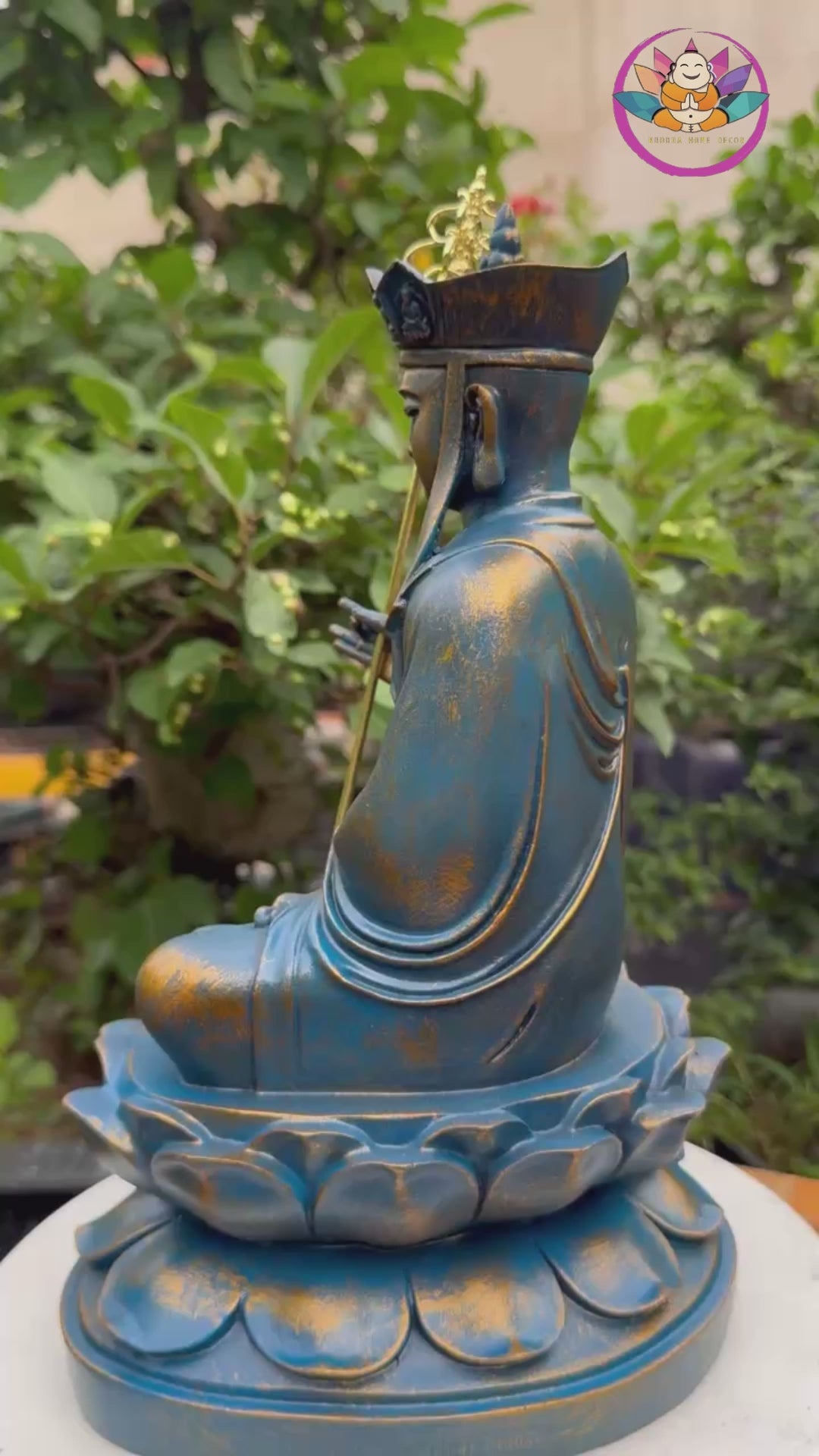 Ksitigarbha Bodhisattva Statue 11.8" – Blue Gold Finish Jizo on Lotus Pedestal