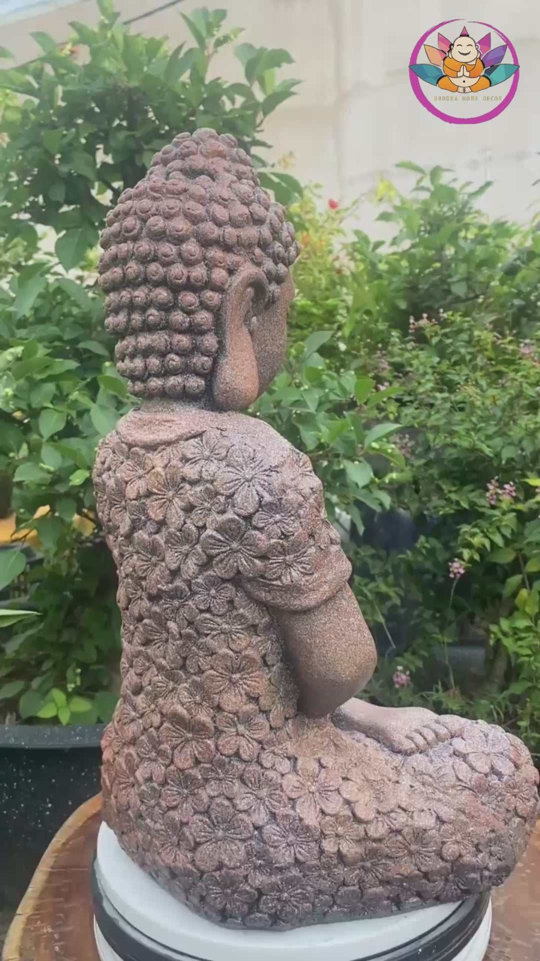 Floral Robe Seated Buddha 16.9" – Meditating Buddha Statue for Home & Garden Decor