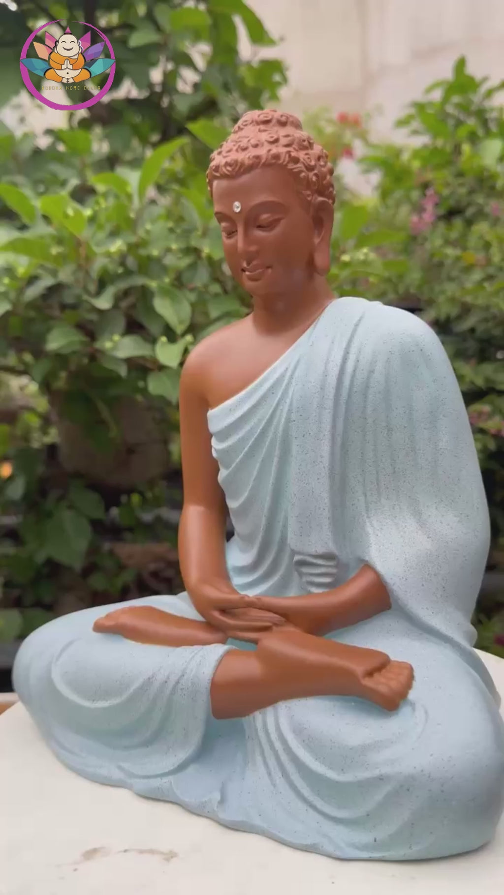 Shakyamuni Buddha Statue 9.4" – Composite Seated Buddha with Blue Robe, Zen Buddhist Altar Home Decor Figurine