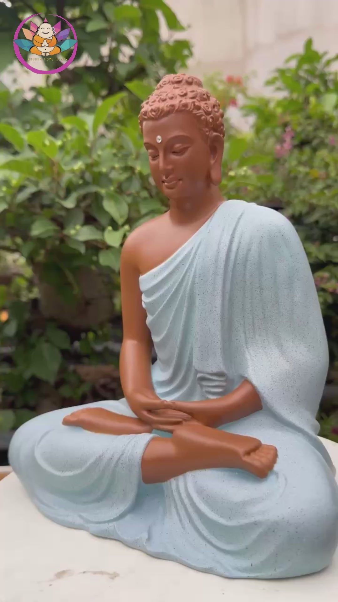 Shakyamuni Buddha Statue 9.4" – Composite Seated Buddha with Blue Robe, Zen Buddhist Altar Home Decor Figurine